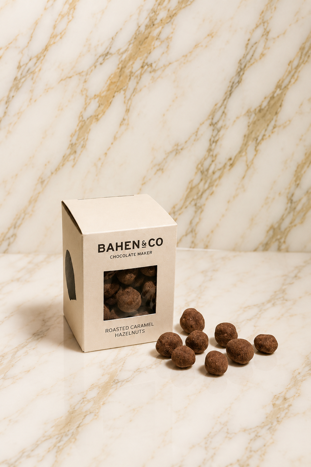 Bahlen & Co chocolate truffles on a marble surface